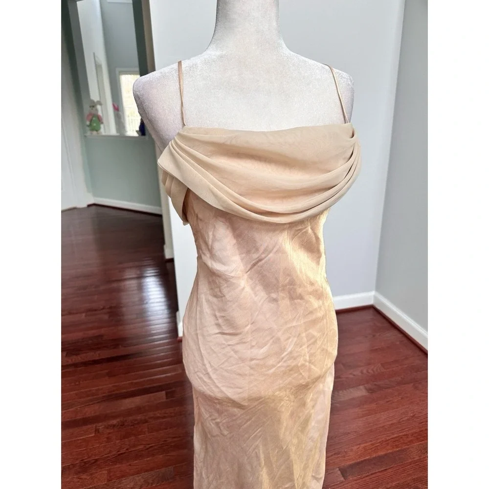 Vintage 2000s Dollar Metallic Gold Cowl Neck Simple Elegant Fairy Gown Dress XL - Picture 3 of 12